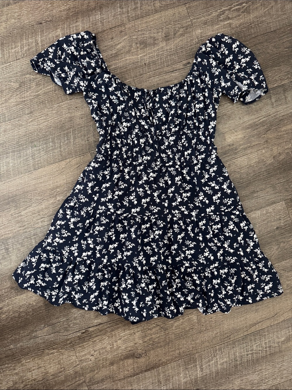 Hollister Navy and White Floral Off-Shoulder Mini Dress